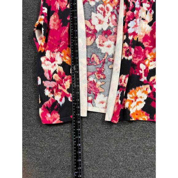 Chico's Open Front Cardigan Sweater Womens Size 1 US M Raspberry Red Floral - Picture 7 of 8